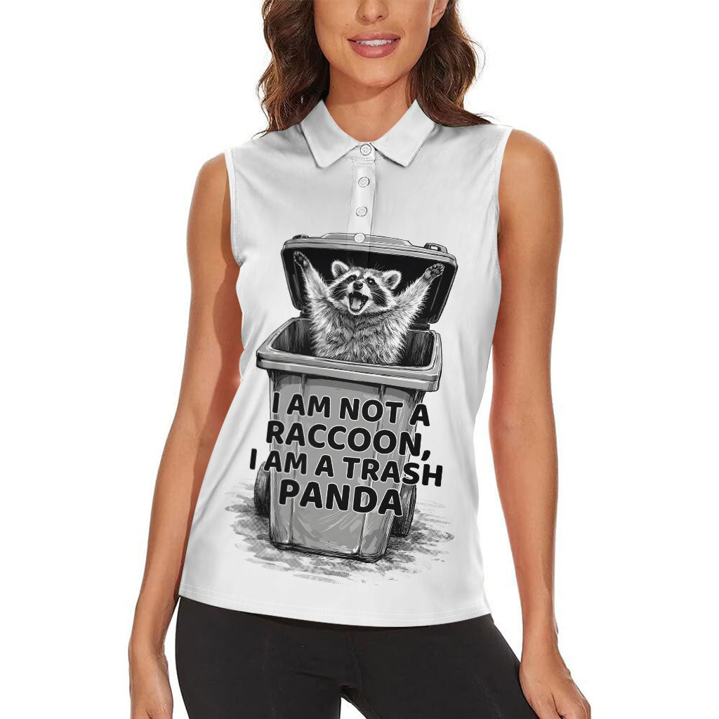 Raccoon I Am Not A Raccoon I Am A Trash Panda Women Sleeveless Polo Shirt Funny Animal Meme Grayscale Sketch Illustration