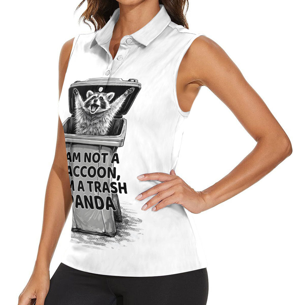 Raccoon I Am Not A Raccoon I Am A Trash Panda Women Sleeveless Polo Shirt Funny Animal Meme Grayscale Sketch Illustration