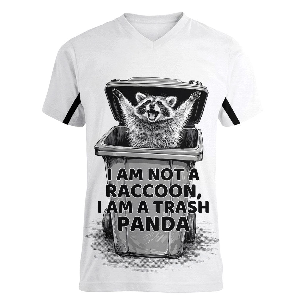 Raccoon I Am Not A Raccoon I Am A Trash Panda Women V-Neck T-Shirt Funny Animal Meme Grayscale Sketch Illustration