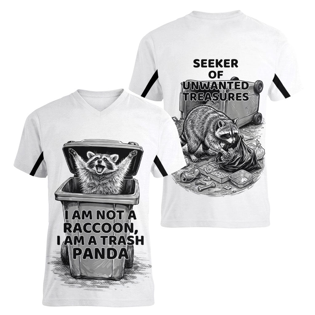 Raccoon I Am Not A Raccoon I Am A Trash Panda Women V-Neck T-Shirt Funny Animal Meme Grayscale Sketch Illustration
