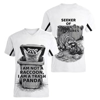 Raccoon I Am Not A Raccoon I Am A Trash Panda Women V-Neck T-Shirt Funny Animal Meme Grayscale Sketch Illustration