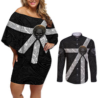 Hell Pattern Skull Couples Matching Off Shoulder Short Dress and Long Sleeve Button Shirts I'm Not Rode I Just Hace The Balls To Say What Everyone Else is Thinking - Wonder Print Shop