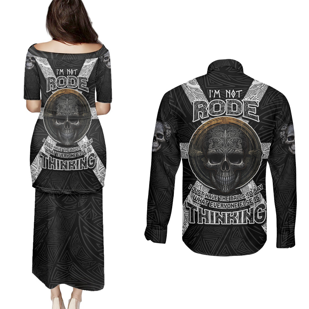 Hell Pattern Skull Couples Matching Puletasi Dress and Long Sleeve Button Shirts I'm Not Rode I Just Hace The Balls To Say What Everyone Else is Thinking - Wonder Print Shop
