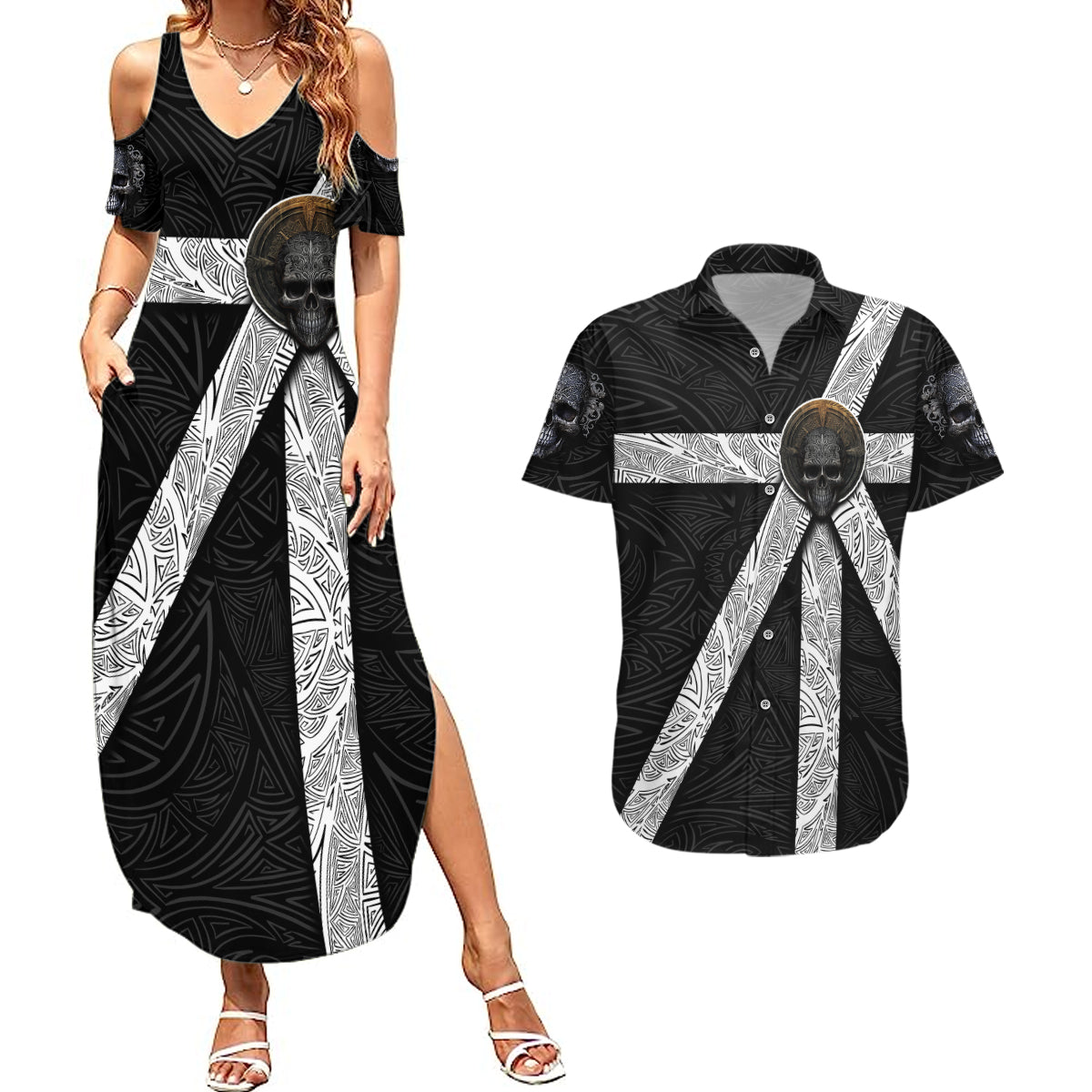 Hell Pattern Skull Couples Matching Summer Maxi Dress and Hawaiian Shirt I'm Not Rode I Just Hace The Balls To Say What Everyone Else is Thinking - Wonder Print Shop