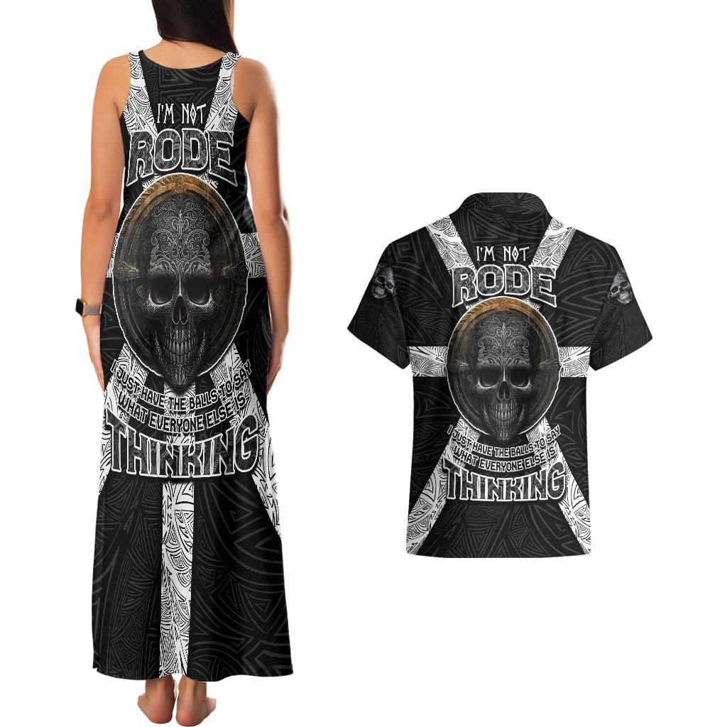 Hell Pattern Skull Couples Matching Tank Maxi Dress and Hawaiian Shirt I'm Not Rode I Just Hace The Balls To Say What Everyone Else is Thinking - Wonder Print Shop