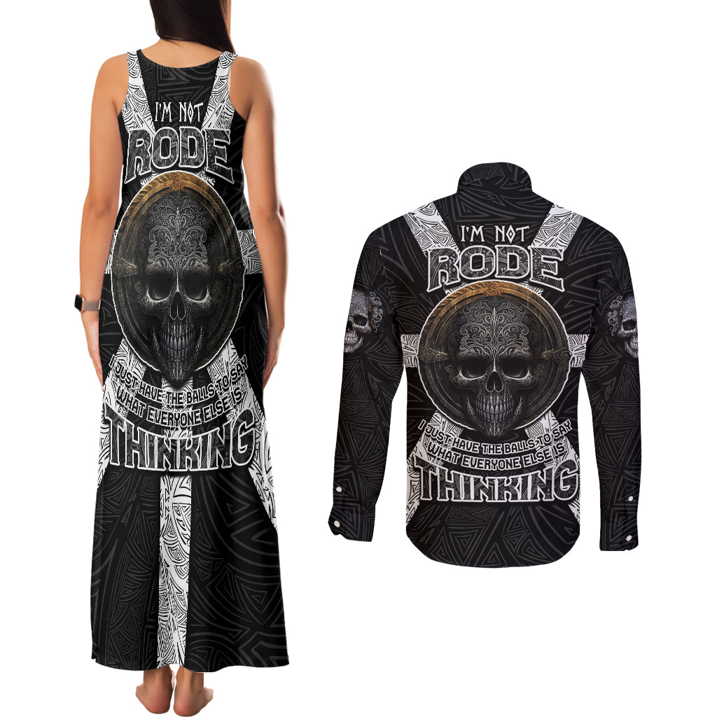 Hell Pattern Skull Couples Matching Tank Maxi Dress and Long Sleeve Button Shirts I'm Not Rode I Just Hace The Balls To Say What Everyone Else is Thinking - Wonder Print Shop