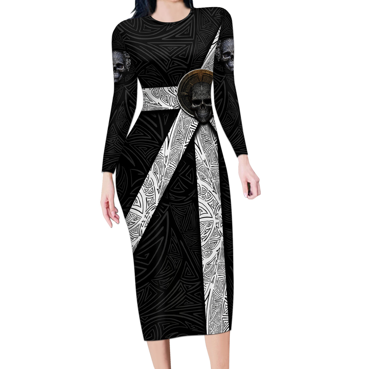 Hell Pattern Skull Long Sleeve Bodycon Dress I'm Not Rode I Just Hace The Balls To Say What Everyone Else is Thinking - Wonder Print Shop