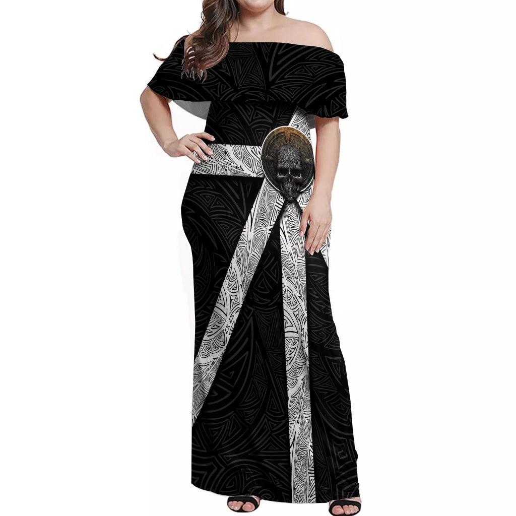 Hell Pattern Skull Off Shoulder Maxi Dress I'm Not Rode I Just Hace The Balls To Say What Everyone Else is Thinking - Wonder Print Shop