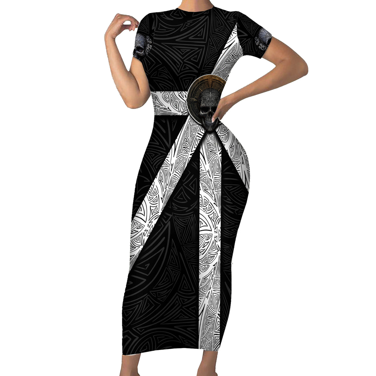 Hell Pattern Skull Short Sleeve Bodycon Dress I'm Not Rode I Just Hace The Balls To Say What Everyone Else is Thinking - Wonder Print Shop