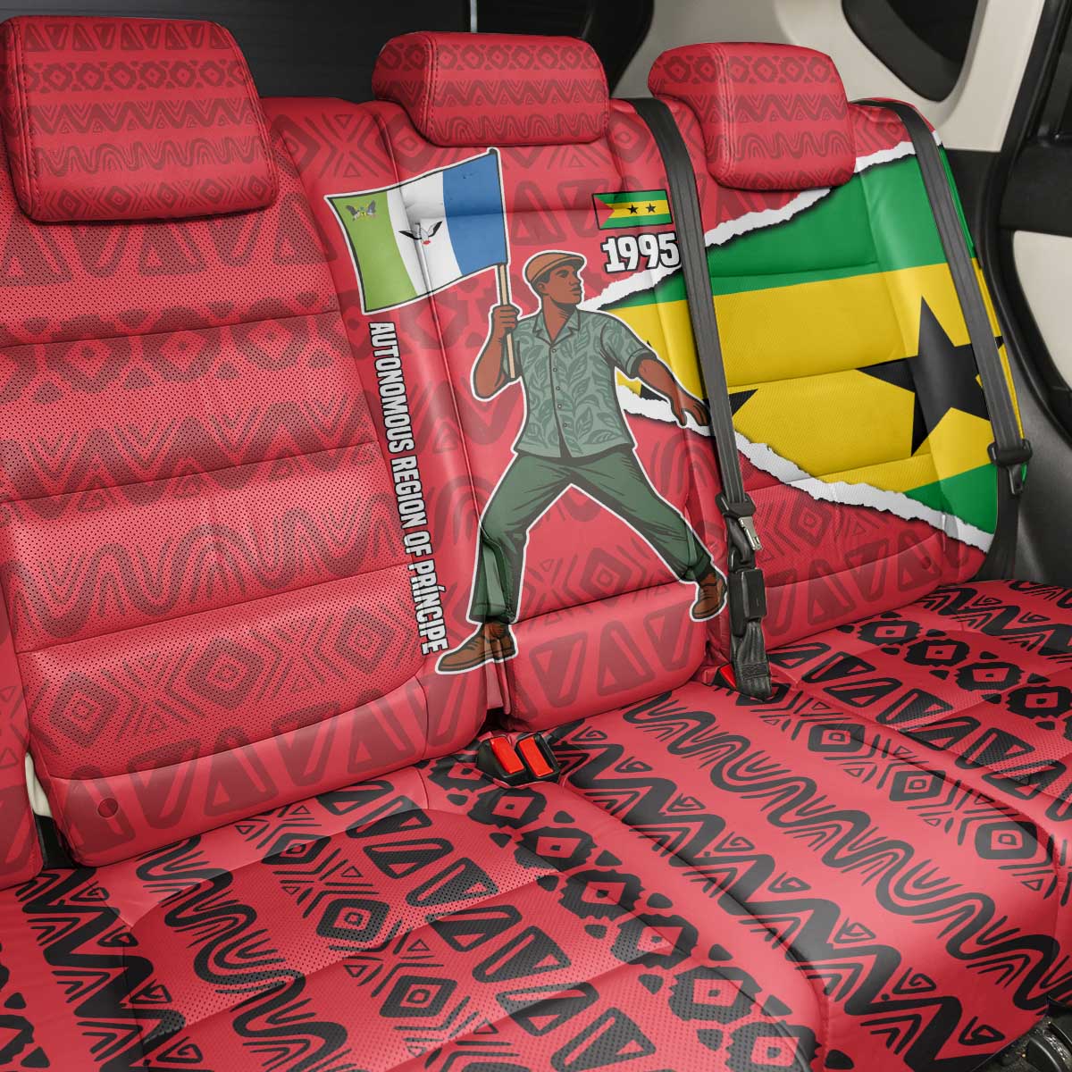 Autonomous Region of Principe Independence Back Car Seat Cover with 1995 Flag Design and Cultural Pattern - Wonder Print Shop