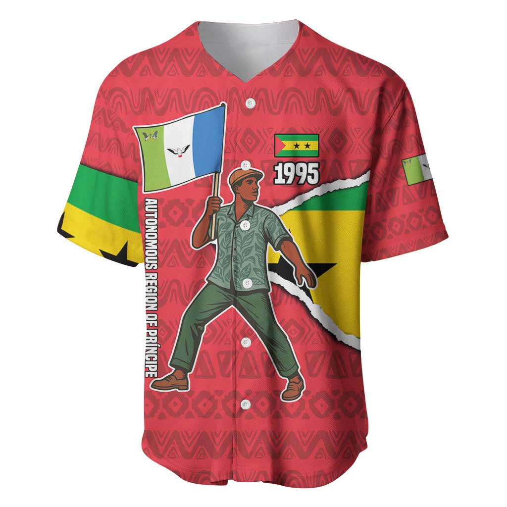 Autonomous Region of Principe Independence Baseball Jersey with 1995 Flag Design and Cultural Pattern - Wonder Print Shop