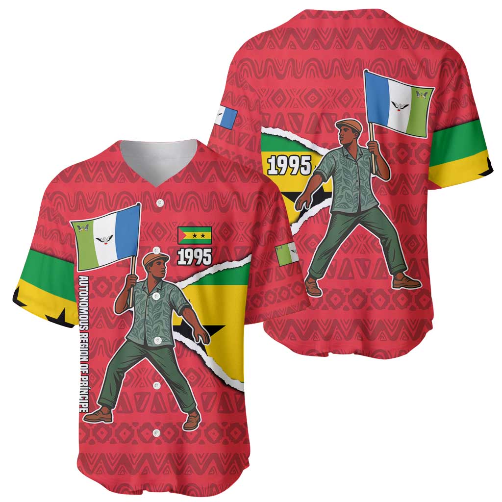 Autonomous Region of Principe Independence Baseball Jersey with 1995 Flag Design and Cultural Pattern - Wonder Print Shop