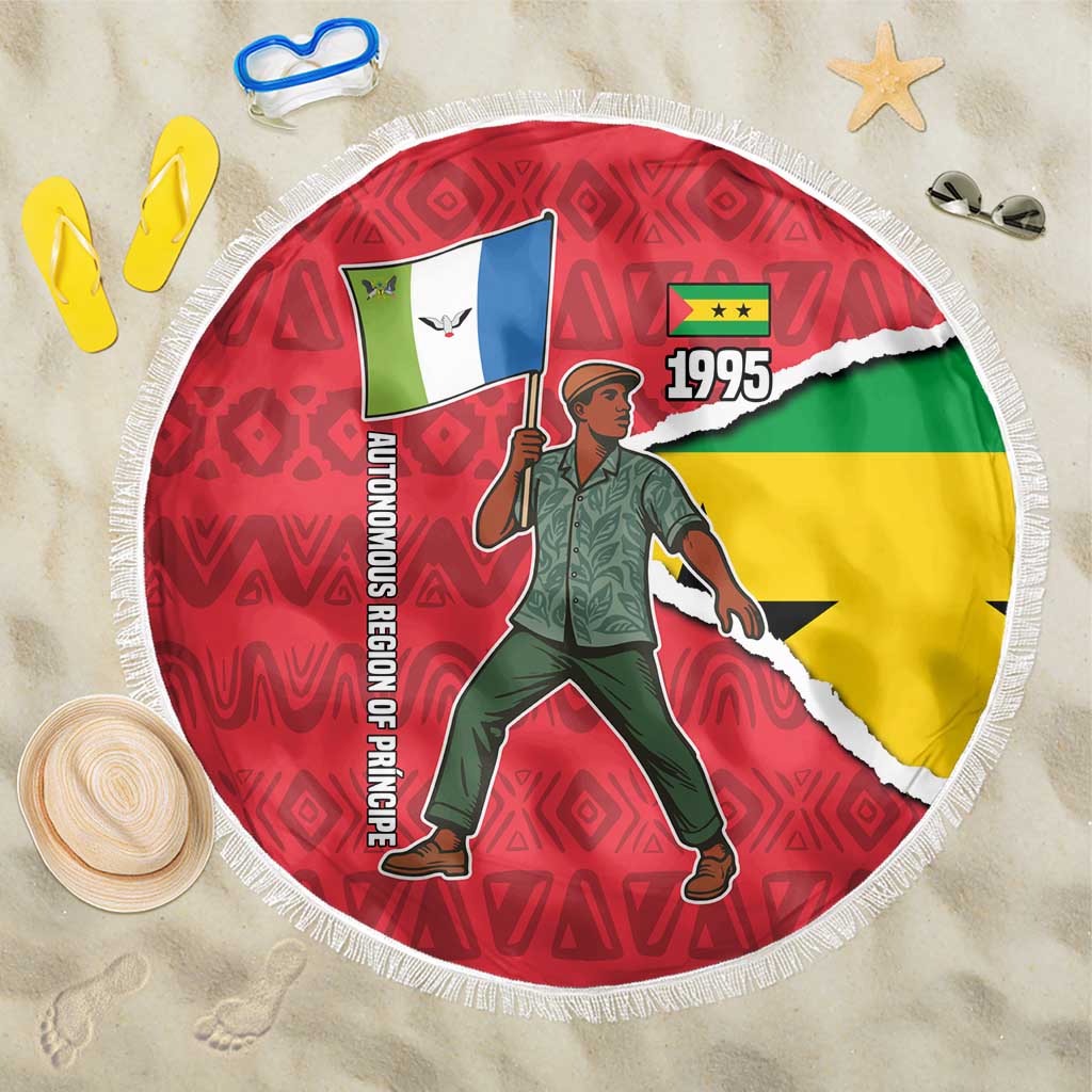 Autonomous Region of Principe Independence Beach Blanket with 1995 Flag Design and Cultural Pattern - Wonder Print Shop