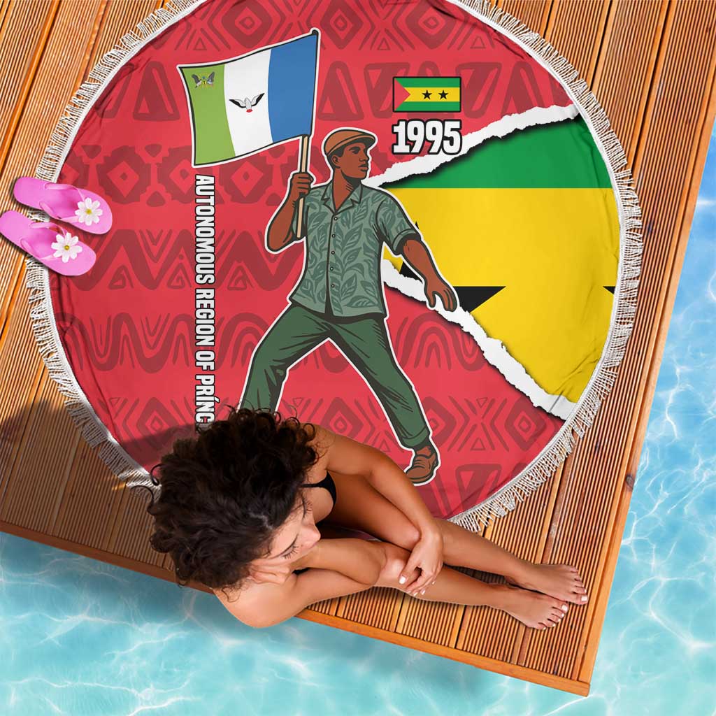 Autonomous Region of Principe Independence Beach Blanket with 1995 Flag Design and Cultural Pattern - Wonder Print Shop