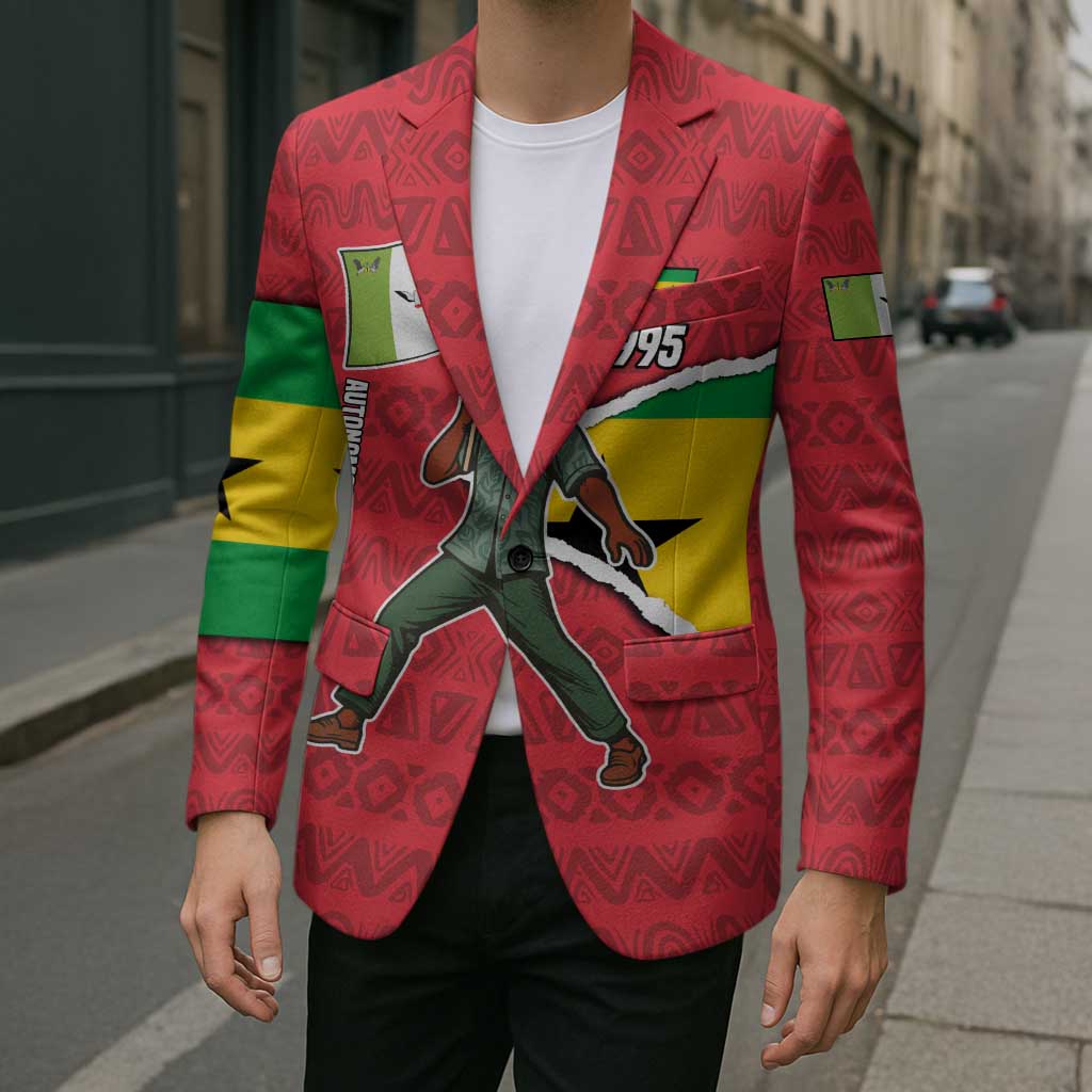 Autonomous Region of Principe Independence Blazer with 1995 Flag Design and Cultural Pattern - Wonder Print Shop