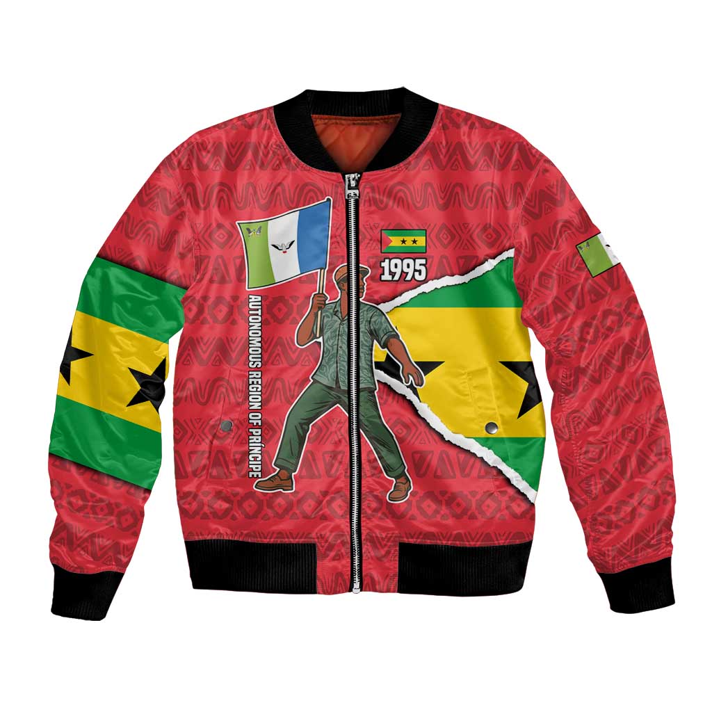 Autonomous Region of Principe Independence Bomber Jacket with 1995 Flag Design and Cultural Pattern - Wonder Print Shop