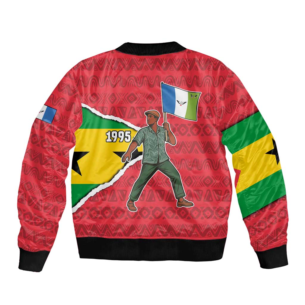 Autonomous Region of Principe Independence Bomber Jacket with 1995 Flag Design and Cultural Pattern - Wonder Print Shop
