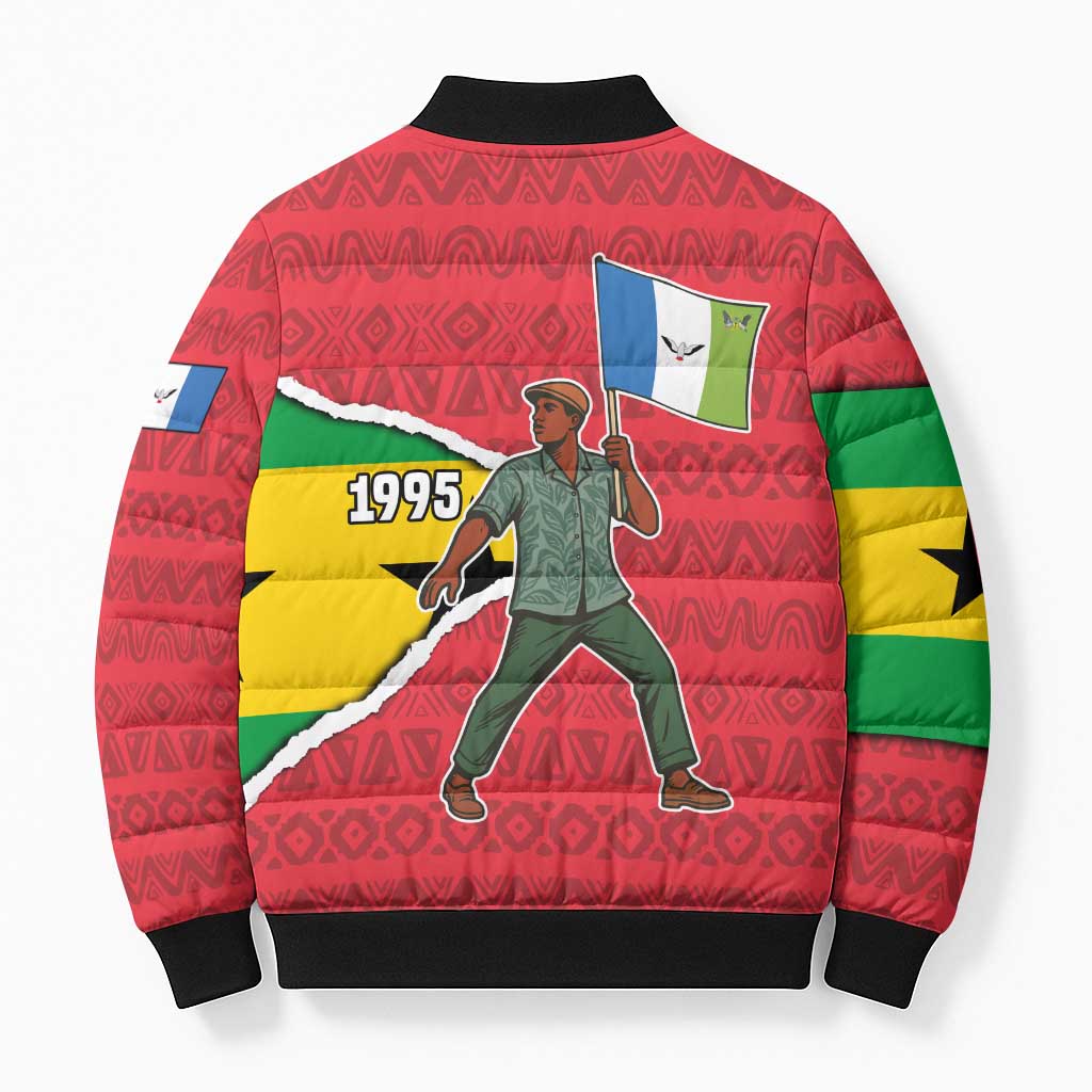 Autonomous Region of Principe Independence Bomber Puffer Jacket with 1995 Flag Design and Cultural Pattern - Wonder Print Shop