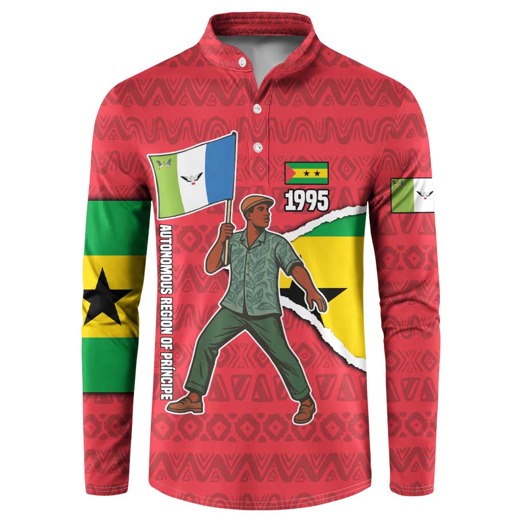 Autonomous Region of Principe Independence Button Sweatshirt with 1995 Flag Design and Cultural Pattern - Wonder Print Shop