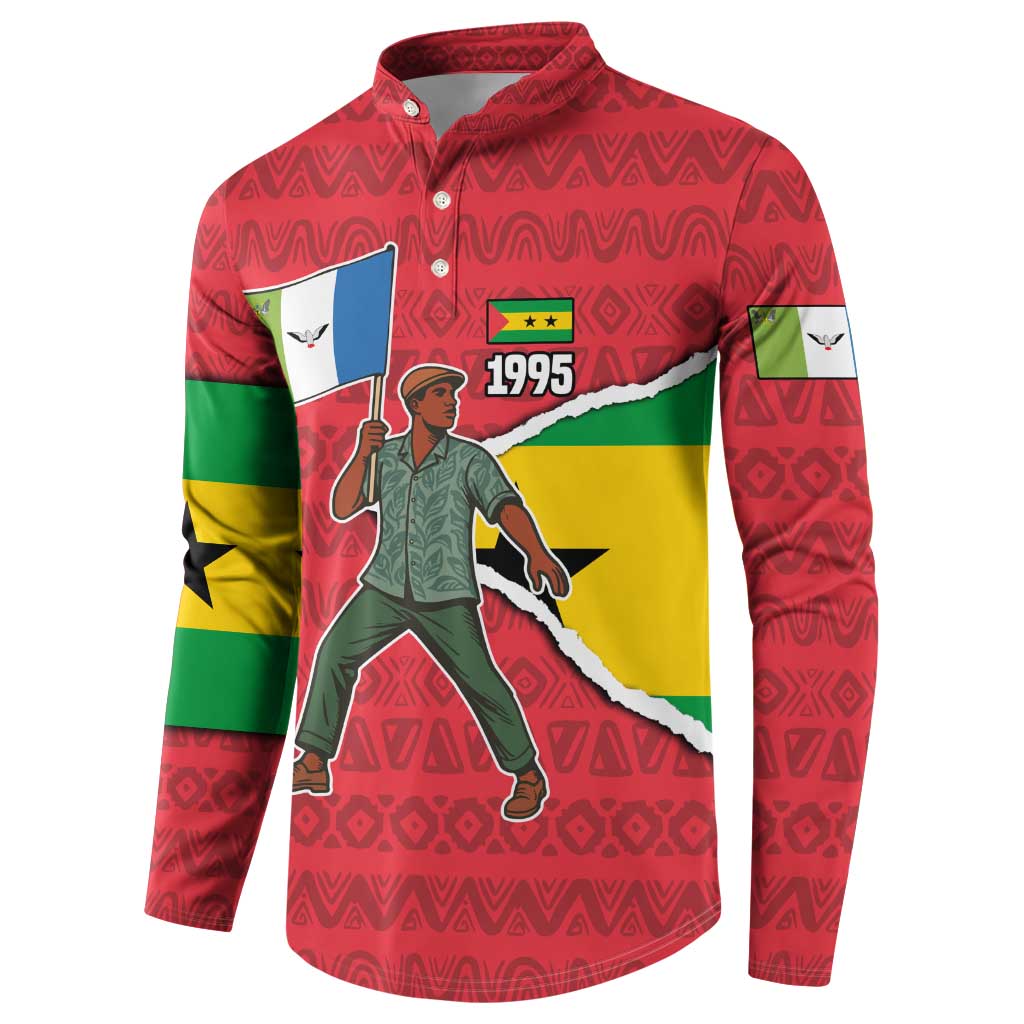 Autonomous Region of Principe Independence Button Sweatshirt with 1995 Flag Design and Cultural Pattern - Wonder Print Shop