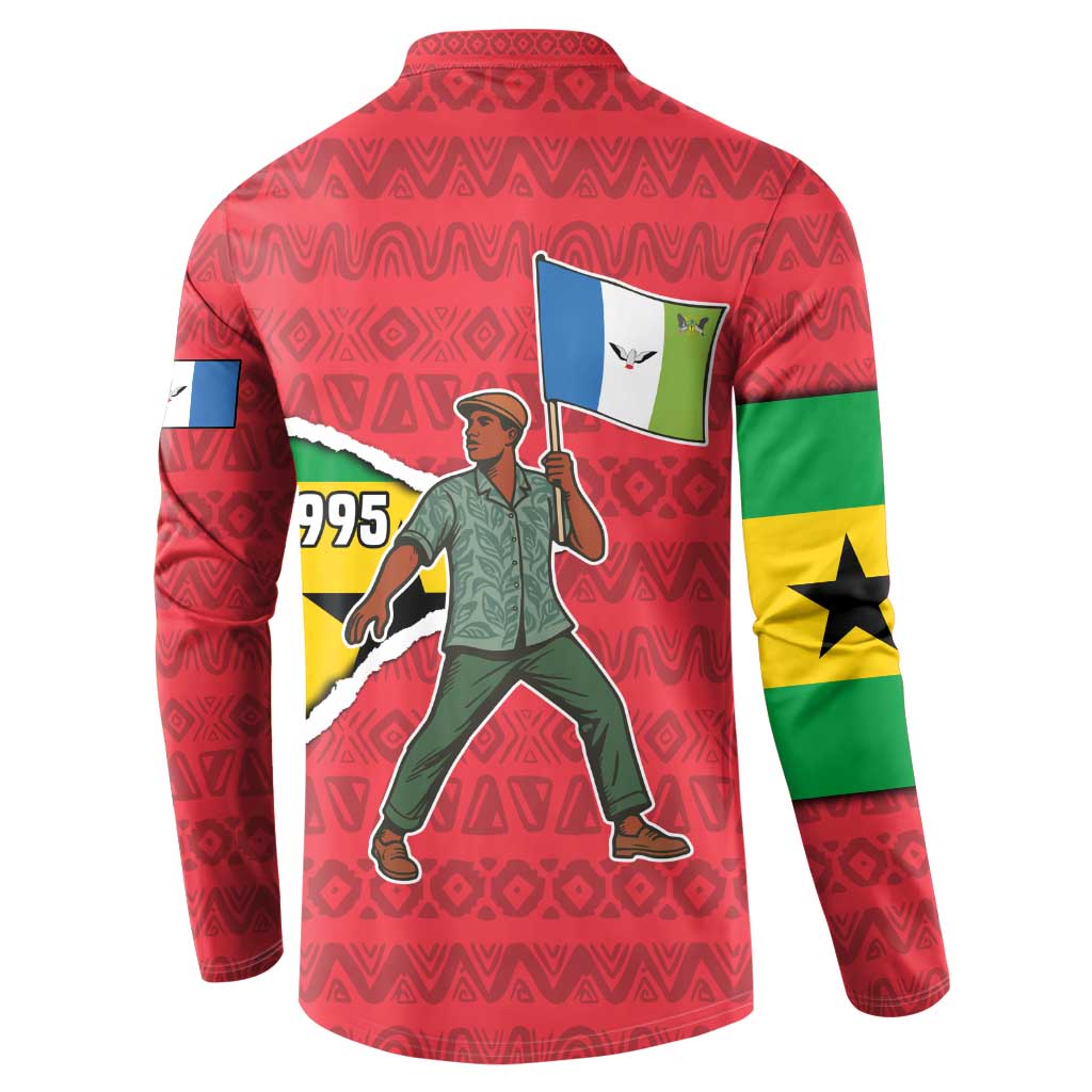 Autonomous Region of Principe Independence Button Sweatshirt with 1995 Flag Design and Cultural Pattern - Wonder Print Shop