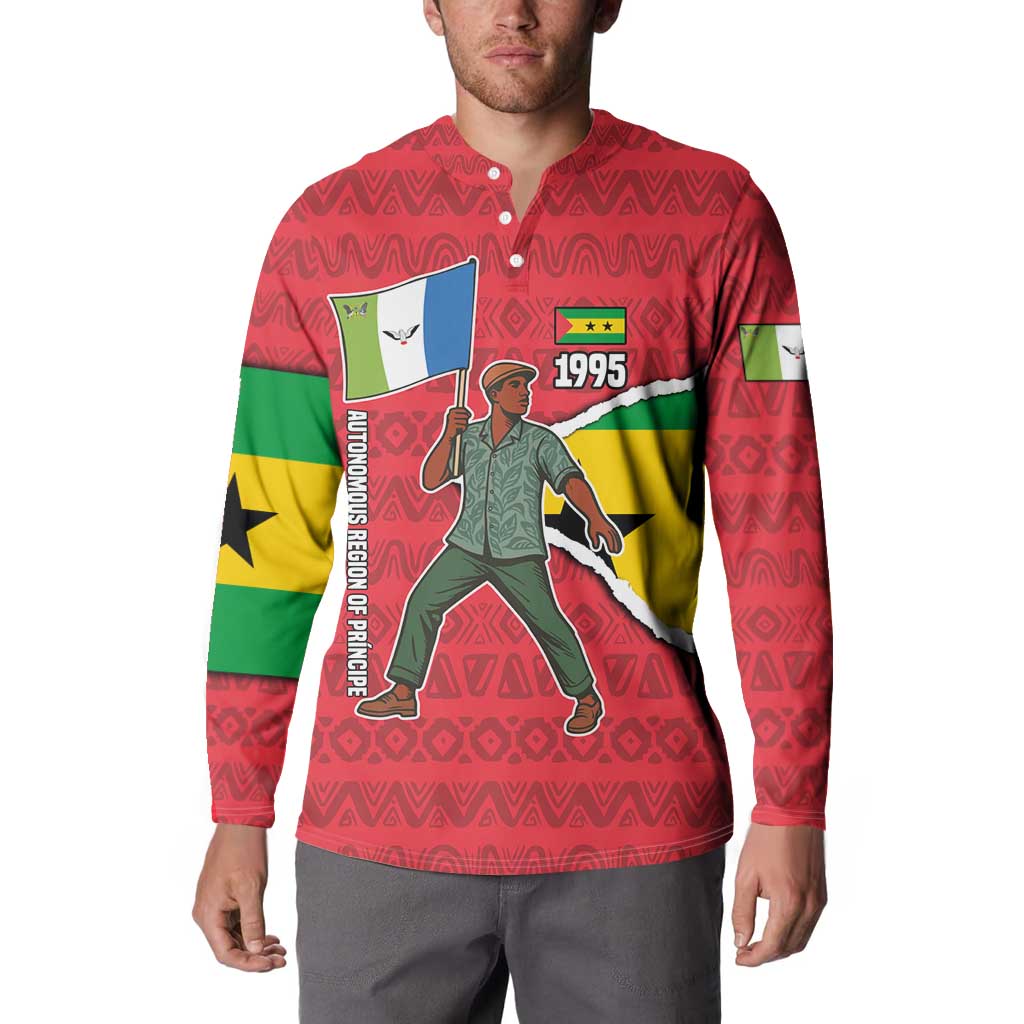 Autonomous Region of Principe Independence Button Sweatshirt with 1995 Flag Design and Cultural Pattern - Wonder Print Shop