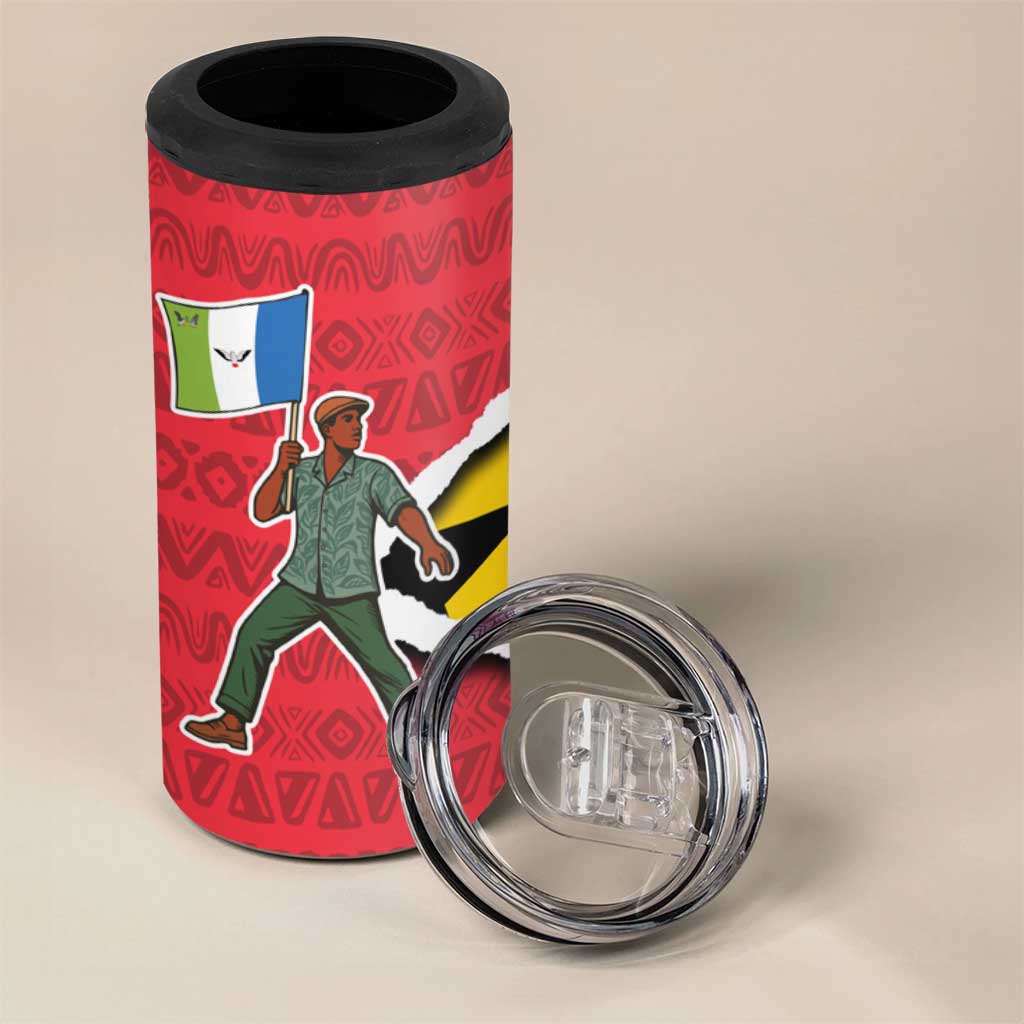 Autonomous Region of Principe Independence 4 in 1 Can Cooler Tumbler with 1995 Flag Design and Cultural Pattern - Wonder Print Shop
