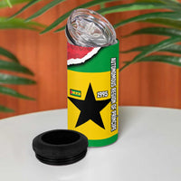 Autonomous Region of Principe Independence 4 in 1 Can Cooler Tumbler with 1995 Flag Design and Cultural Pattern - Wonder Print Shop