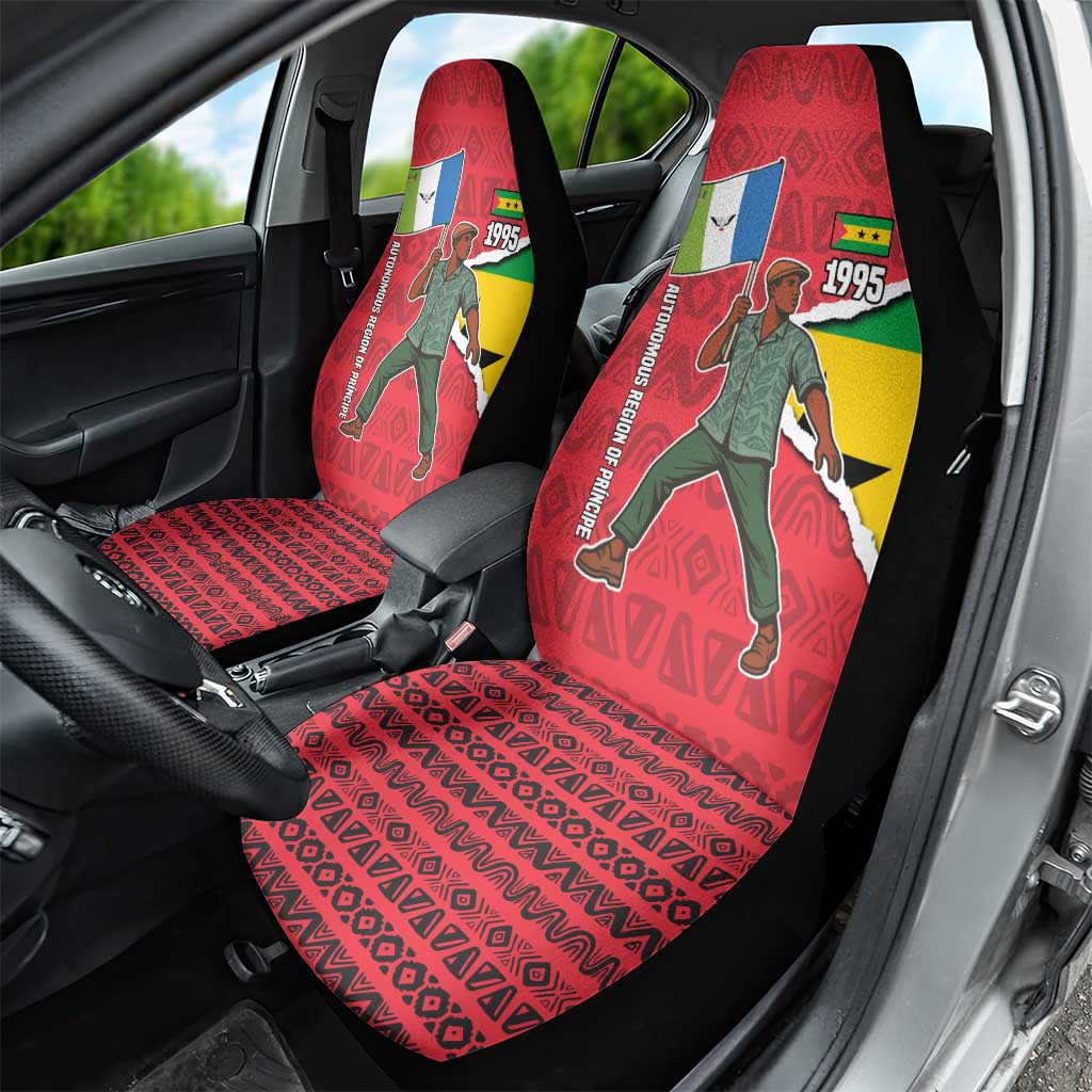 Autonomous Region of Principe Independence Car Seat Cover with 1995 Flag Design and Cultural Pattern - Wonder Print Shop