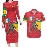 Autonomous Region of Principe Independence Couples Matching Long Sleeve Bodycon Dress and Hawaiian Shirt with 1995 Flag Design and Cultural Pattern - Wonder Print Shop