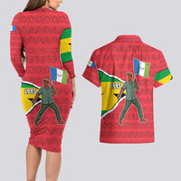 Autonomous Region of Principe Independence Couples Matching Long Sleeve Bodycon Dress and Hawaiian Shirt with 1995 Flag Design and Cultural Pattern - Wonder Print Shop