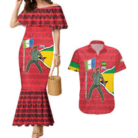 Autonomous Region of Principe Independence Couples Matching Mermaid Dress and Hawaiian Shirt with 1995 Flag Design and Cultural Pattern - Wonder Print Shop