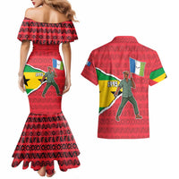 Autonomous Region of Principe Independence Couples Matching Mermaid Dress and Hawaiian Shirt with 1995 Flag Design and Cultural Pattern - Wonder Print Shop