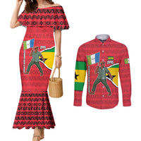 Autonomous Region of Principe Independence Couples Matching Mermaid Dress and Long Sleeve Button Shirt with 1995 Flag Design and Cultural Pattern - Wonder Print Shop