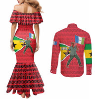 Autonomous Region of Principe Independence Couples Matching Mermaid Dress and Long Sleeve Button Shirt with 1995 Flag Design and Cultural Pattern - Wonder Print Shop