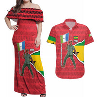 Autonomous Region of Principe Independence Couples Matching Off Shoulder Maxi Dress and Hawaiian Shirt with 1995 Flag Design and Cultural Pattern - Wonder Print Shop