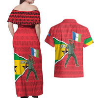 Autonomous Region of Principe Independence Couples Matching Off Shoulder Maxi Dress and Hawaiian Shirt with 1995 Flag Design and Cultural Pattern - Wonder Print Shop