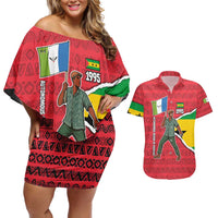 Autonomous Region of Principe Independence Couples Matching Off Shoulder Short Dress and Hawaiian Shirt with 1995 Flag Design and Cultural Pattern - Wonder Print Shop