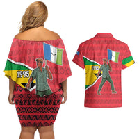 Autonomous Region of Principe Independence Couples Matching Off Shoulder Short Dress and Hawaiian Shirt with 1995 Flag Design and Cultural Pattern - Wonder Print Shop
