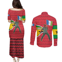 Autonomous Region of Principe Independence Couples Matching Puletasi and Long Sleeve Button Shirt with 1995 Flag Design and Cultural Pattern - Wonder Print Shop