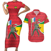 Autonomous Region of Principe Independence Couples Matching Short Sleeve Bodycon Dress and Hawaiian Shirt with 1995 Flag Design and Cultural Pattern - Wonder Print Shop