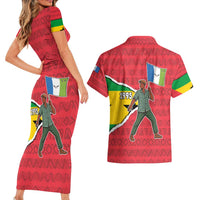 Autonomous Region of Principe Independence Couples Matching Short Sleeve Bodycon Dress and Hawaiian Shirt with 1995 Flag Design and Cultural Pattern - Wonder Print Shop