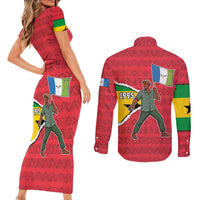 Autonomous Region of Principe Independence Couples Matching Short Sleeve Bodycon Dress and Long Sleeve Button Shirt with 1995 Flag Design and Cultural Pattern - Wonder Print Shop