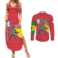 Autonomous Region of Principe Independence Couples Matching Summer Maxi Dress and Long Sleeve Button Shirt with 1995 Flag Design and Cultural Pattern - Wonder Print Shop