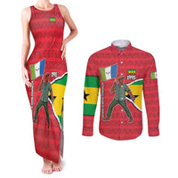 Autonomous Region of Principe Independence Couples Matching Tank Maxi Dress and Long Sleeve Button Shirt with 1995 Flag Design and Cultural Pattern - Wonder Print Shop