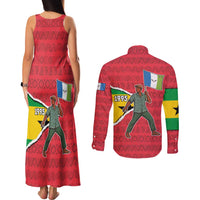 Autonomous Region of Principe Independence Couples Matching Tank Maxi Dress and Long Sleeve Button Shirt with 1995 Flag Design and Cultural Pattern - Wonder Print Shop
