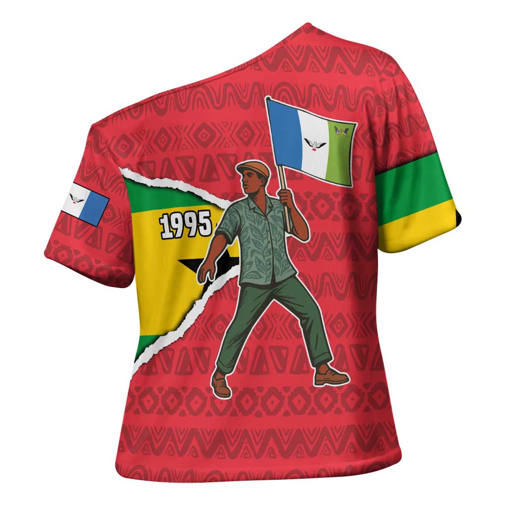 Autonomous Region of Principe Independence Cross Shoulder Shirt with 1995 Flag Design and Cultural Pattern - Wonder Print Shop