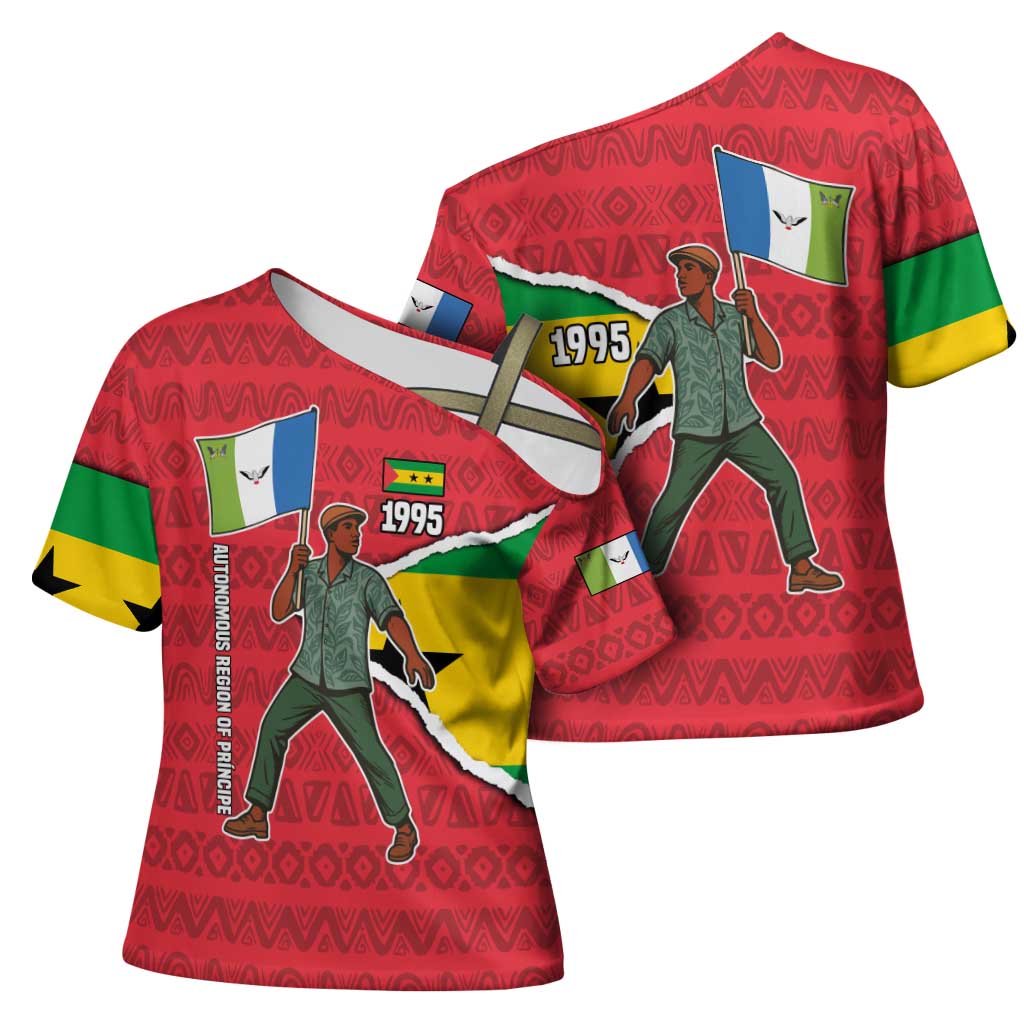 Autonomous Region of Principe Independence Cross Shoulder Shirt with 1995 Flag Design and Cultural Pattern - Wonder Print Shop