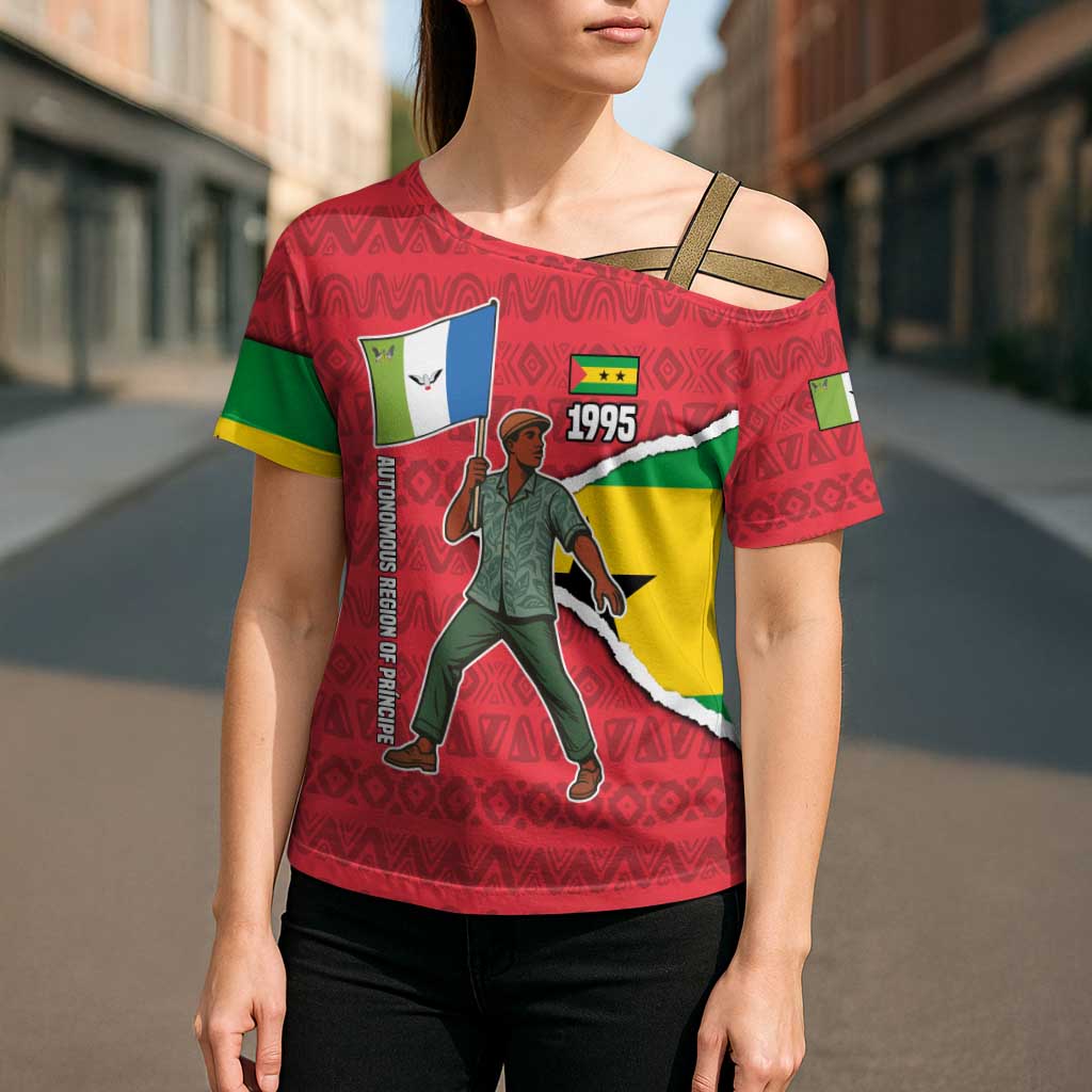 Autonomous Region of Principe Independence Cross Shoulder Shirt with 1995 Flag Design and Cultural Pattern - Wonder Print Shop