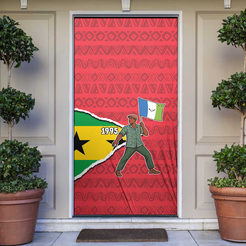 Autonomous Region of Principe Independence Door Cover with 1995 Flag Design and Cultural Pattern - Wonder Print Shop